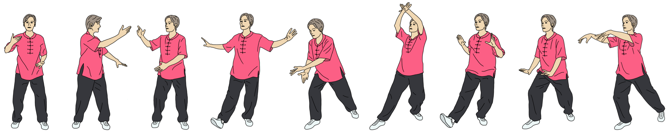 Row of figures doing Shibashi Qigong