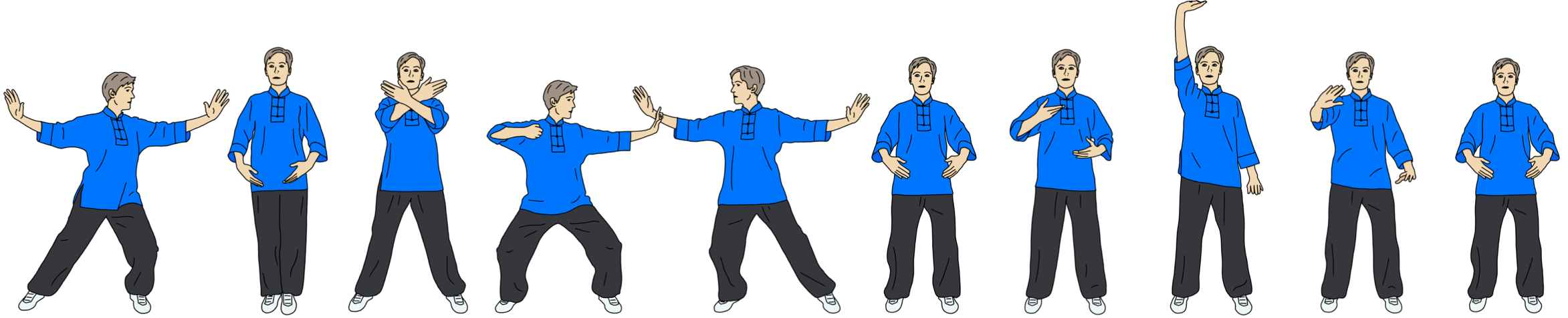 Figures doing Ba Duan Jin
