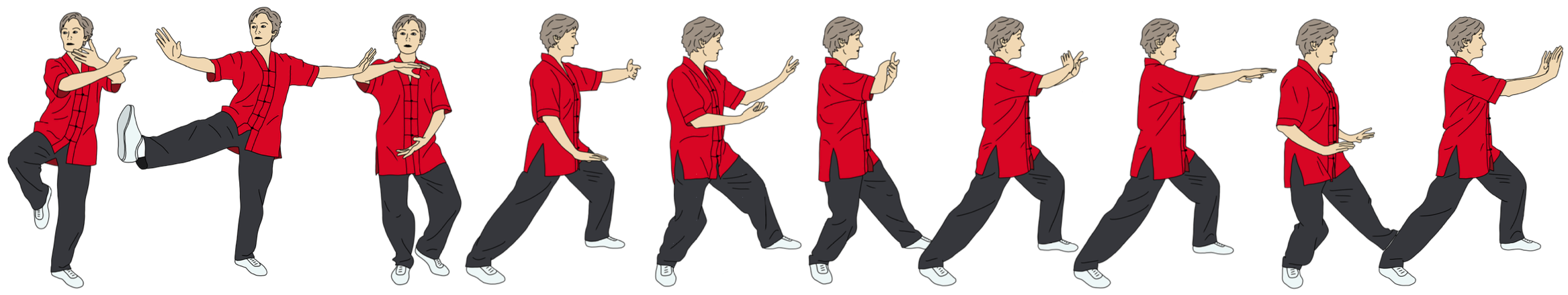 Strip of figures doing tai chi 