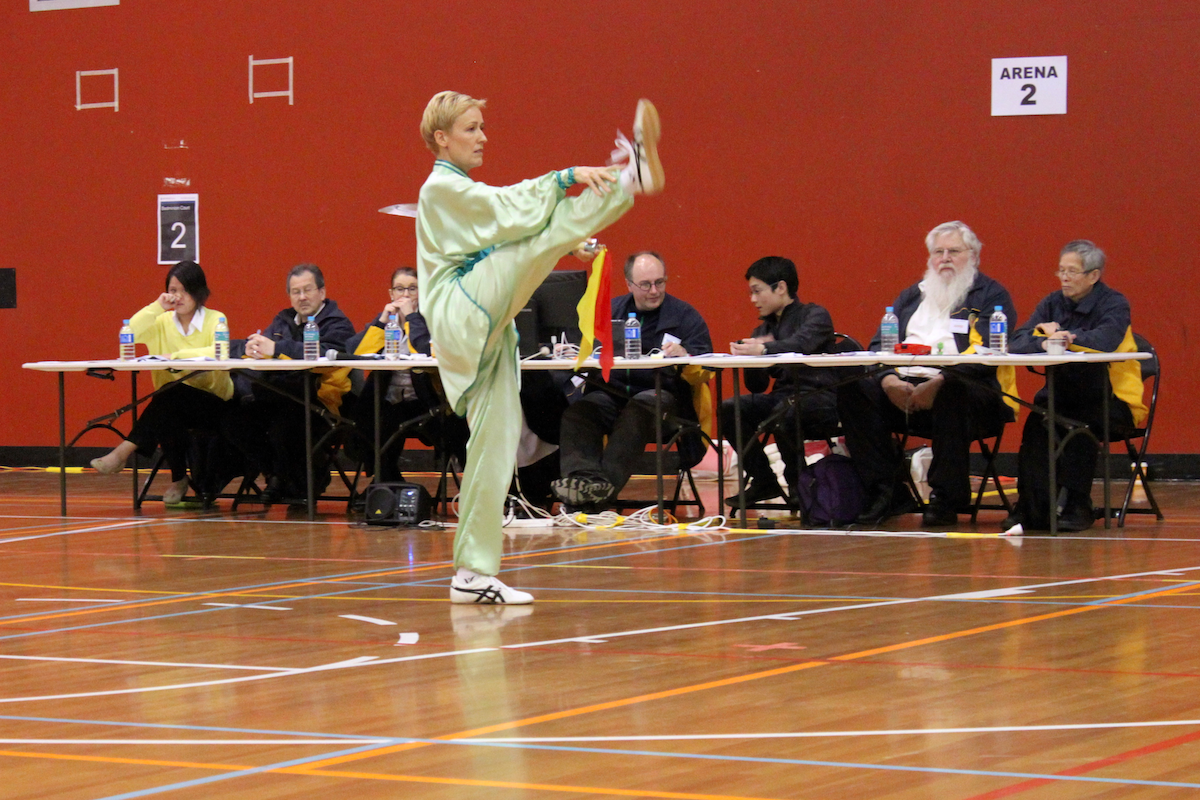 high kick during tai chi competition